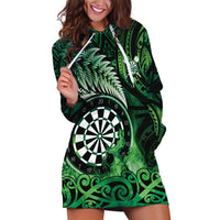 Personalised New Zealand Darts Hoodie Dress Maori Koru Dartboard Green Flame LT05 Green - Polynesian Pride
