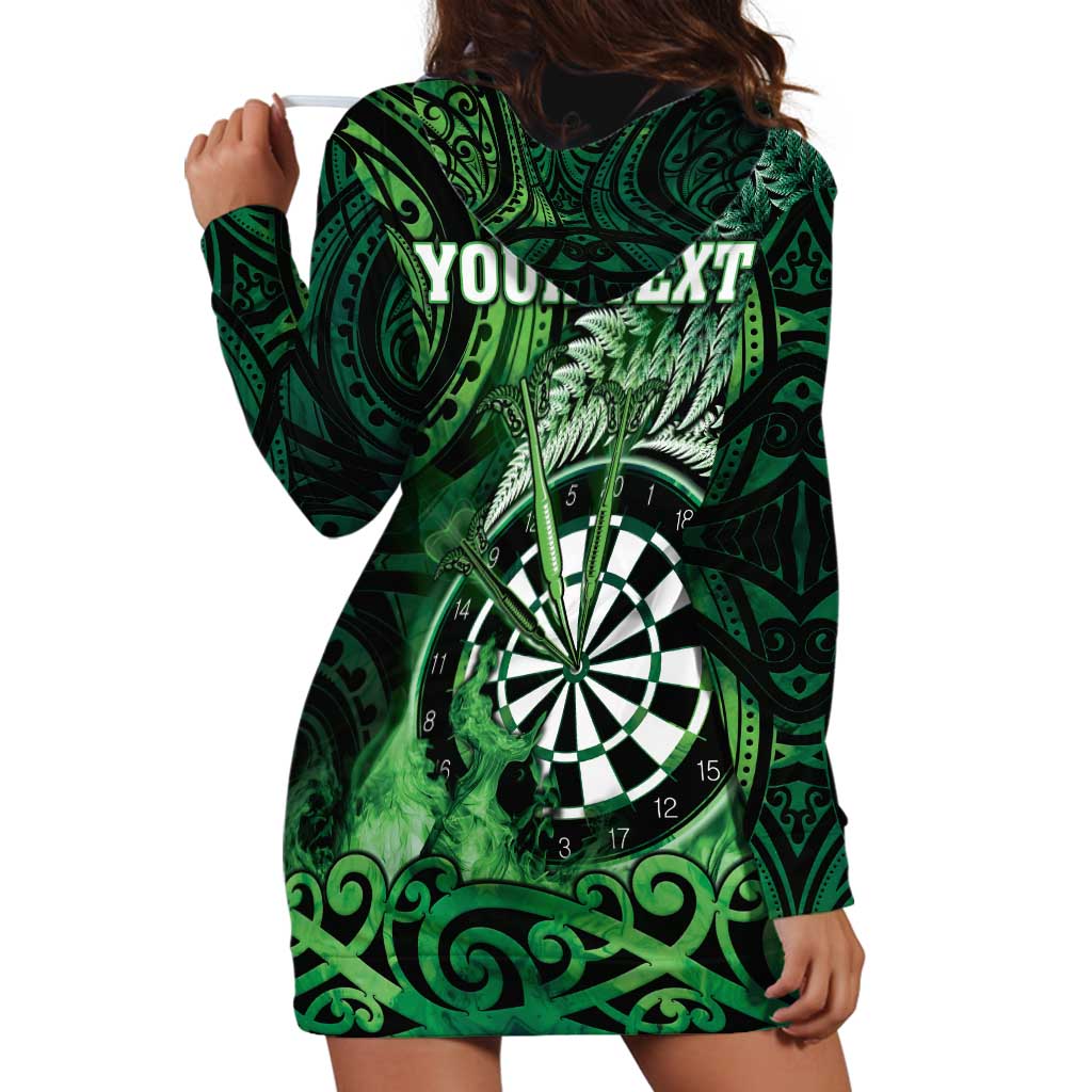 Personalised New Zealand Darts Hoodie Dress Maori Koru Dartboard Green Flame LT05 - Polynesian Pride