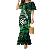 Personalised New Zealand Darts Mermaid Dress Maori Koru Dartboard Green Flame LT05 Women Green - Polynesian Pride