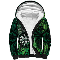 Personalised New Zealand Darts Sherpa Hoodie Maori Koru Dartboard Green Flame LT05 Unisex Green - Polynesian Pride