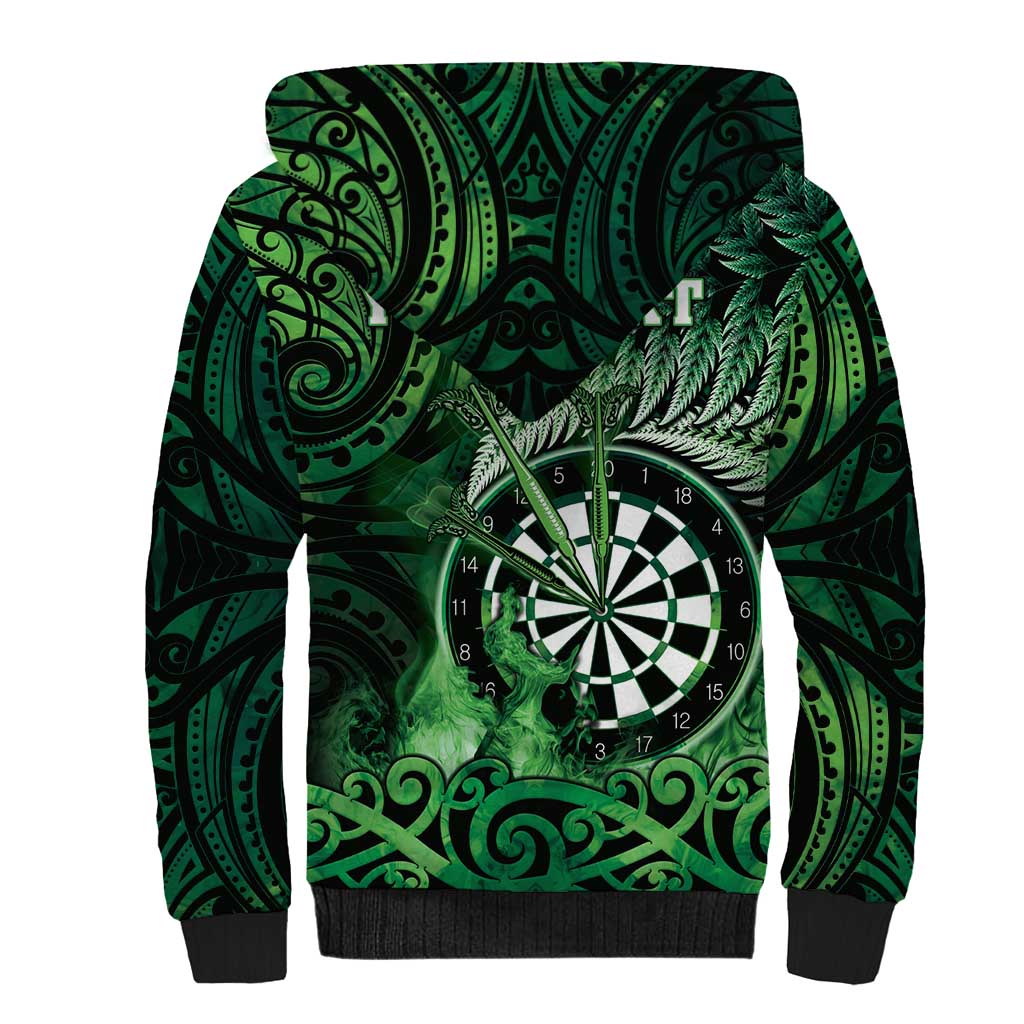 Personalised New Zealand Darts Sherpa Hoodie Maori Koru Dartboard Green Flame LT05 - Polynesian Pride