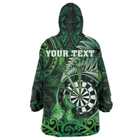 Personalised New Zealand Darts Wearable Blanket Hoodie Maori Koru Dartboard Green Flame LT05 - Polynesian Pride