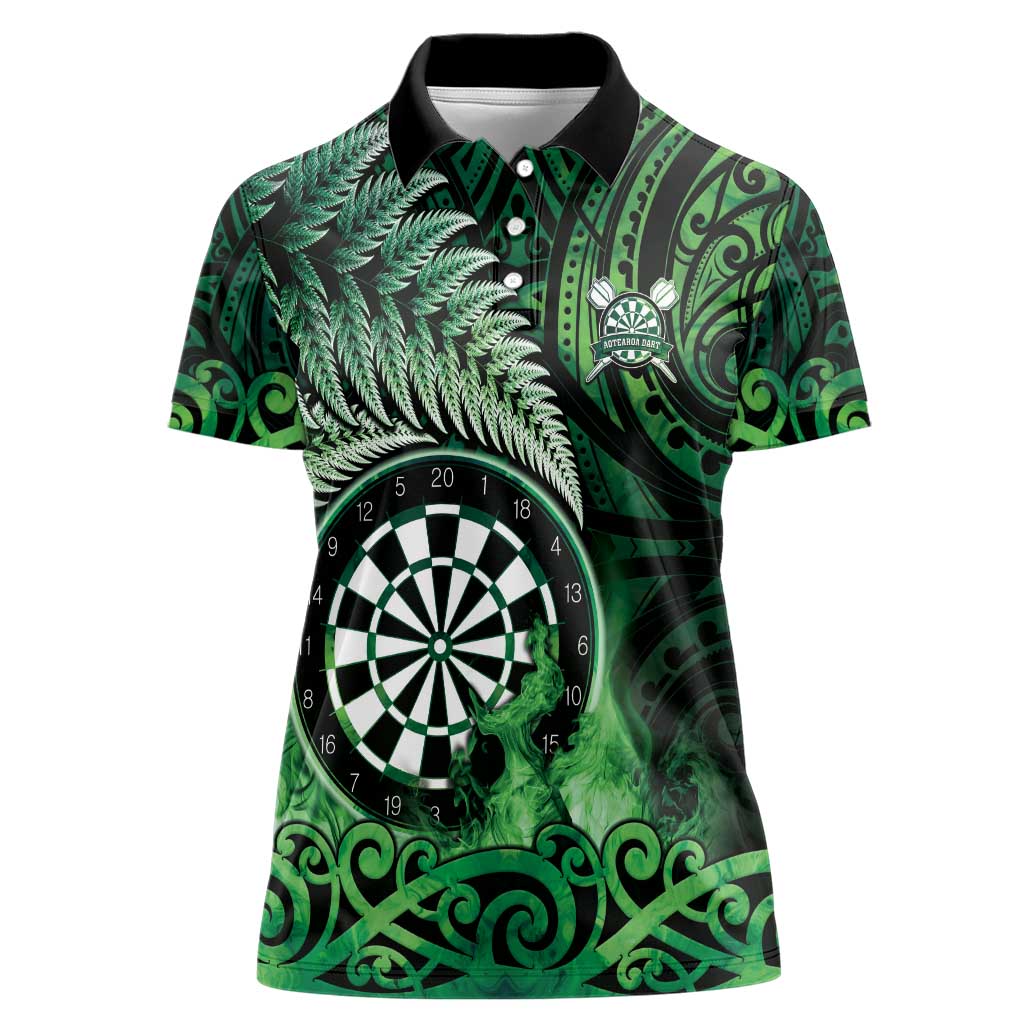 Personalised New Zealand Darts Women Polo Shirt Maori Koru Dartboard Green Flame LT05 Female Green - Polynesian Pride