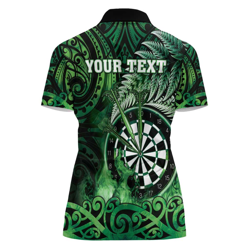 Personalised New Zealand Darts Women Polo Shirt Maori Koru Dartboard Green Flame LT05 - Polynesian Pride