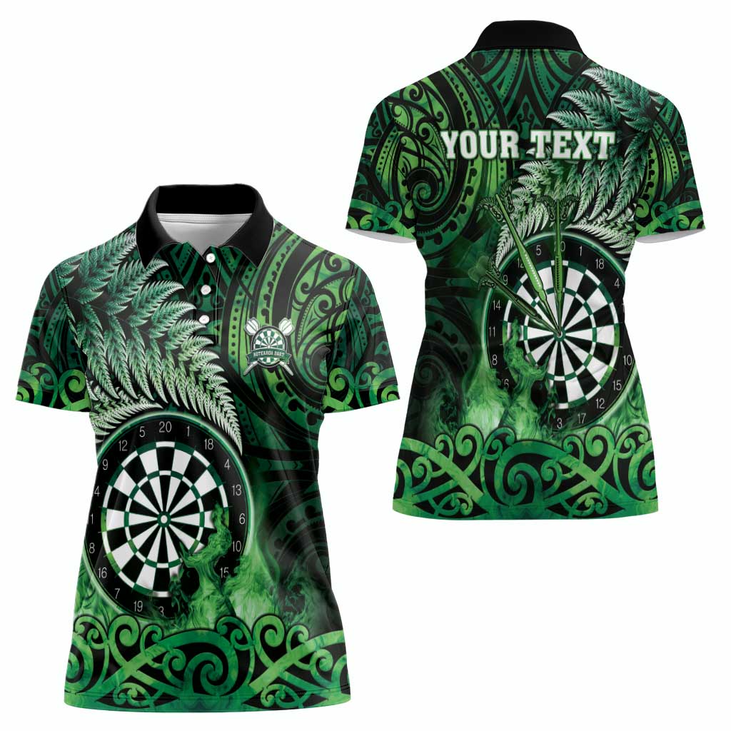 Personalised New Zealand Darts Women Polo Shirt Maori Koru Dartboard Green Flame LT05 - Polynesian Pride