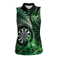 Personalised New Zealand Darts Women Sleeveless Polo Shirt Maori Koru Dartboard Green Flame LT05 Female Green - Polynesian Pride