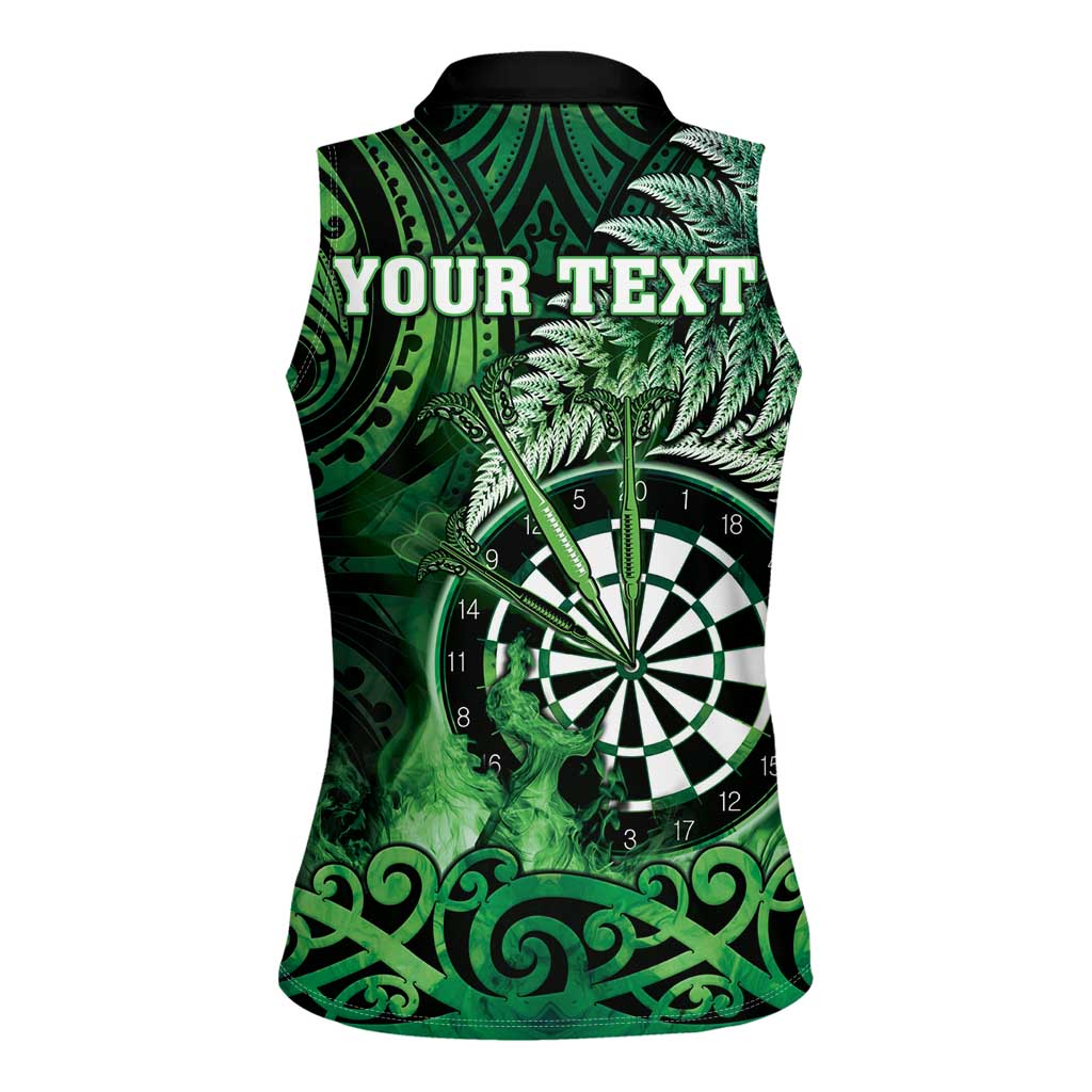 Personalised New Zealand Darts Women Sleeveless Polo Shirt Maori Koru Dartboard Green Flame LT05 - Polynesian Pride