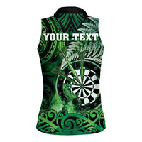 Personalised New Zealand Darts Women Sleeveless Polo Shirt Maori Koru Dartboard Green Flame LT05 - Polynesian Pride