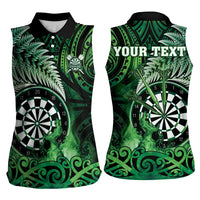 Personalised New Zealand Darts Women Sleeveless Polo Shirt Maori Koru Dartboard Green Flame LT05 - Polynesian Pride