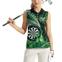Personalised New Zealand Darts Women Sleeveless Polo Shirt Maori Koru Dartboard Green Flame LT05 - Polynesian Pride