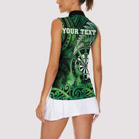 Personalised New Zealand Darts Women Sleeveless Polo Shirt Maori Koru Dartboard Green Flame LT05 - Polynesian Pride