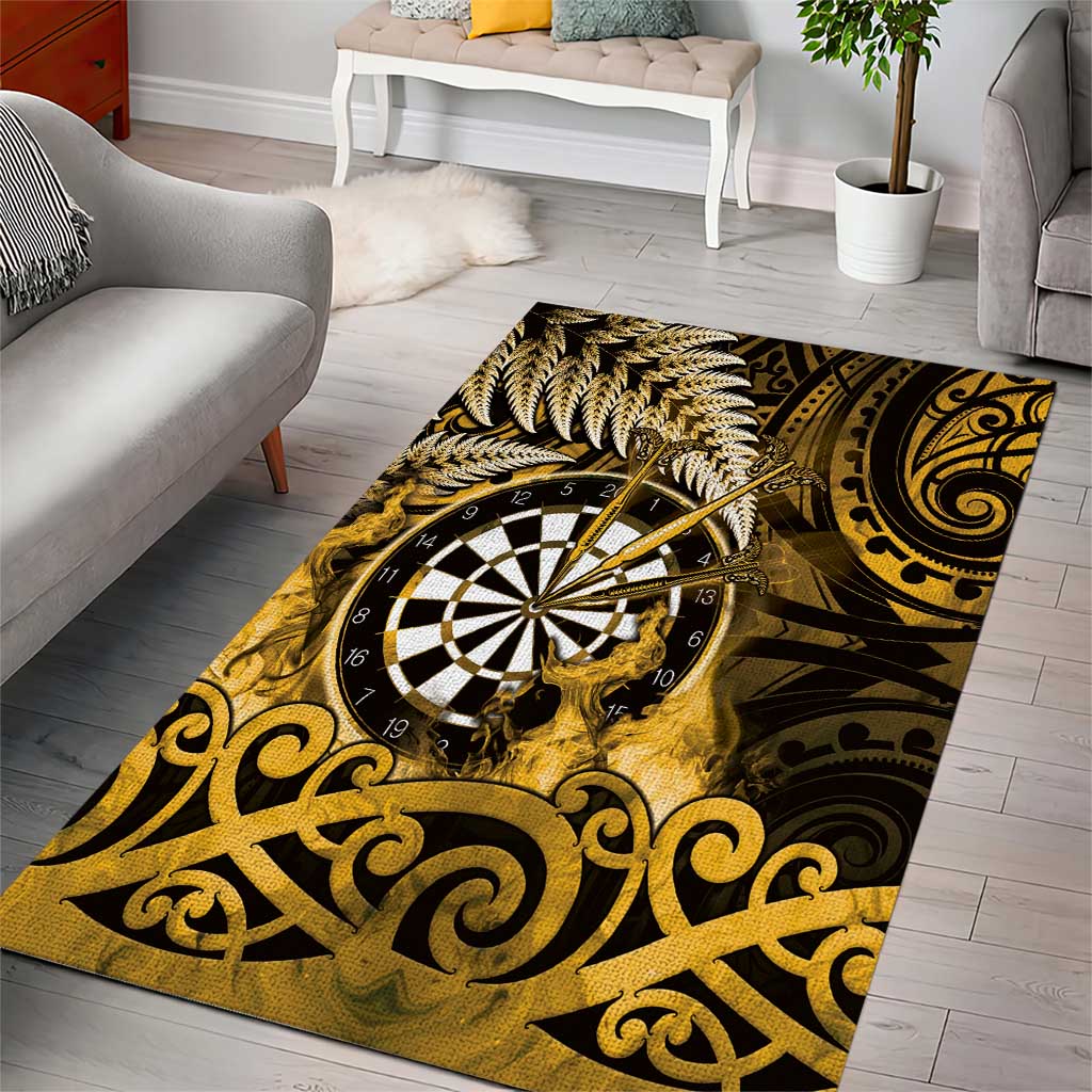 New Zealand Darts Area Rug Maori Koru Dartboard Gold Flame