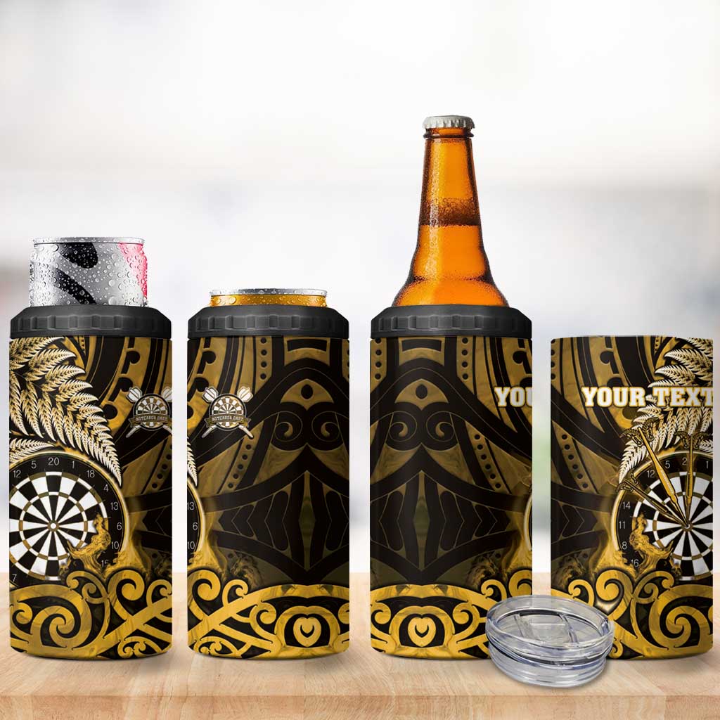 Personalised New Zealand Darts 4 in 1 Can Cooler Tumbler Maori Koru Dartboard Gold Flame LT05 - Polynesian Pride