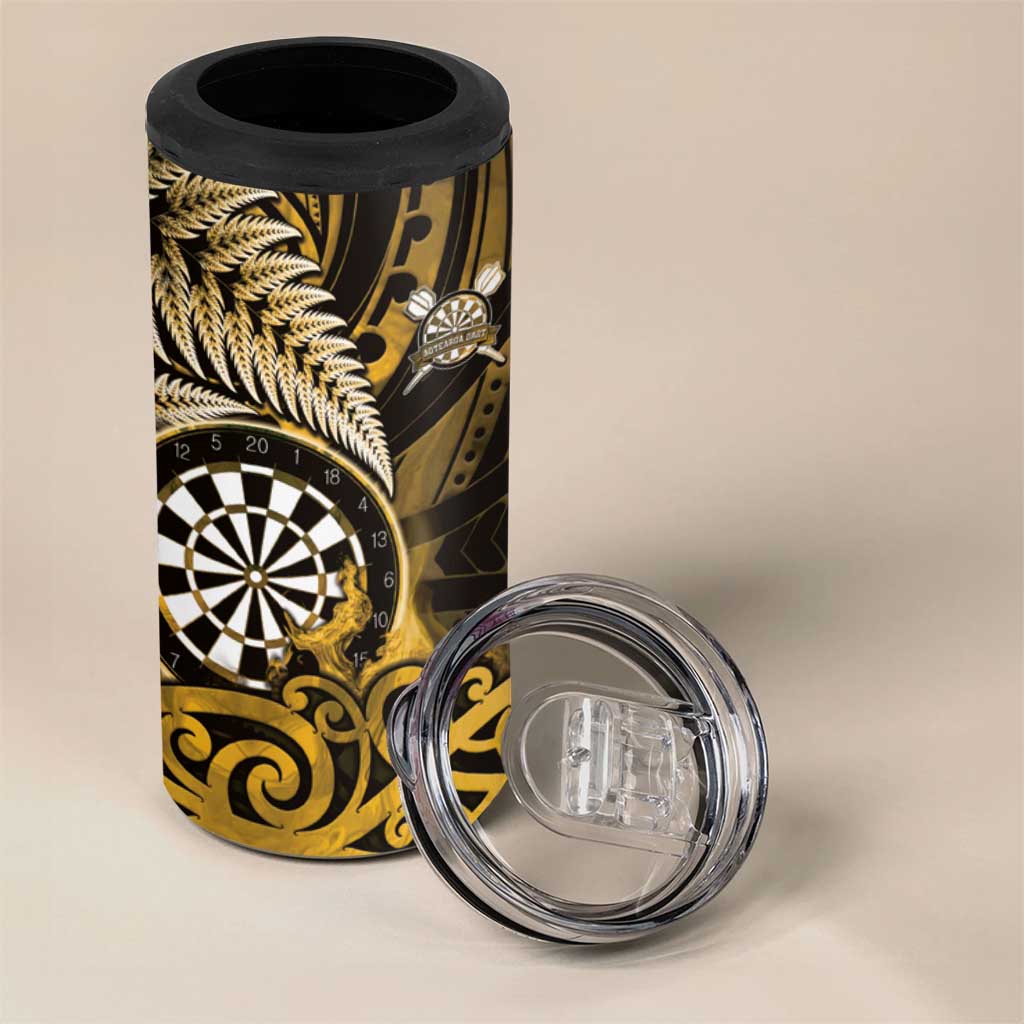 Personalised New Zealand Darts 4 in 1 Can Cooler Tumbler Maori Koru Dartboard Gold Flame LT05 - Polynesian Pride