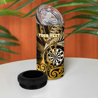 Personalised New Zealand Darts 4 in 1 Can Cooler Tumbler Maori Koru Dartboard Gold Flame LT05 - Polynesian Pride
