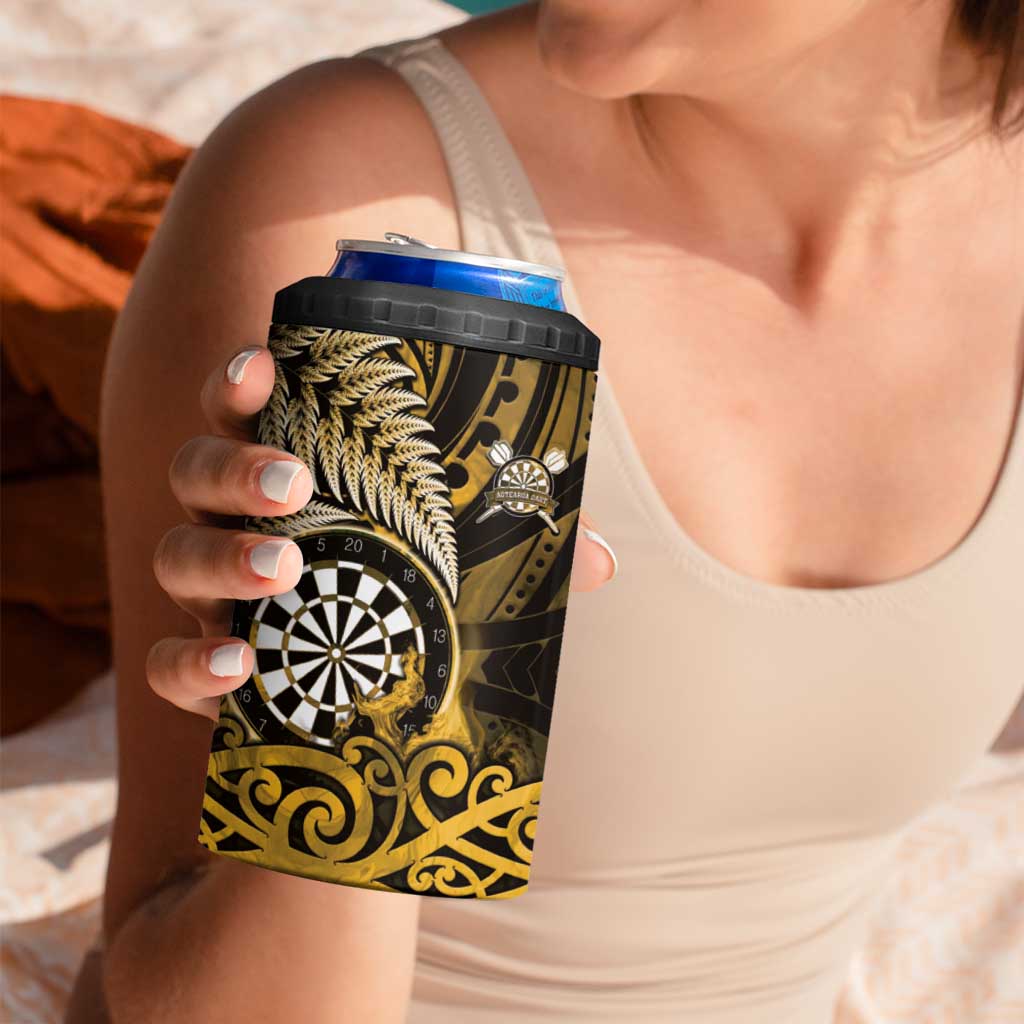 Personalised New Zealand Darts 4 in 1 Can Cooler Tumbler Maori Koru Dartboard Gold Flame LT05 - Polynesian Pride