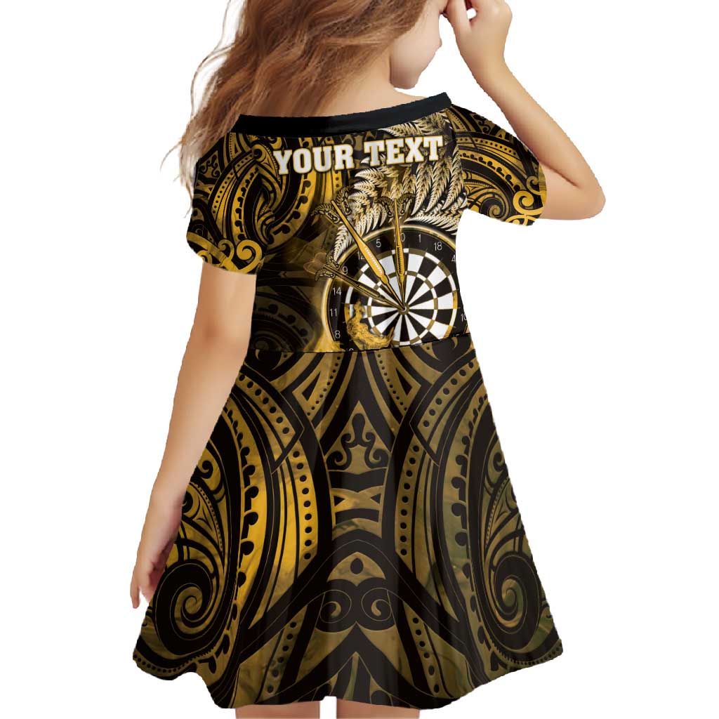 Personalised New Zealand Darts Family Matching Long Sleeve Bodycon Dress and Hawaiian Shirt Maori Koru Dartboard Gold Flame LT05 - Polynesian Pride
