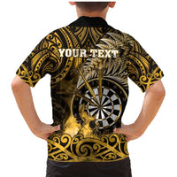 Personalised New Zealand Darts Family Matching Mermaid Dress and Hawaiian Shirt Maori Koru Dartboard Gold Flame LT05 - Polynesian Pride