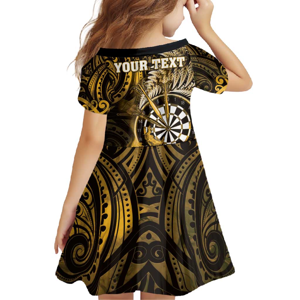 Personalised New Zealand Darts Family Matching Off Shoulder Maxi Dress and Hawaiian Shirt Maori Koru Dartboard Gold Flame LT05 - Polynesian Pride