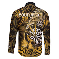 Personalised New Zealand Darts Family Matching Off Shoulder Maxi Dress and Hawaiian Shirt Maori Koru Dartboard Gold Flame LT05 - Polynesian Pride