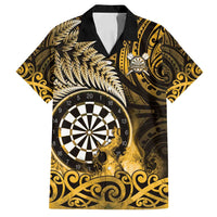 Personalised New Zealand Darts Family Matching Puletasi and Hawaiian Shirt Maori Koru Dartboard Gold Flame LT05 Dad's Shirt - Short Sleeve Gold - Polynesian Pride