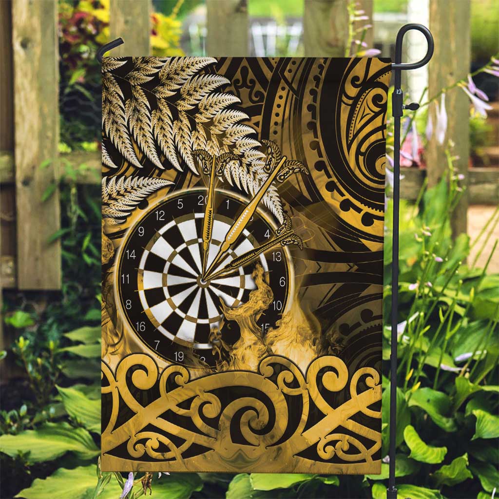 New Zealand Darts Garden Flag Maori Koru Dartboard Gold Flame LT05 Garden Flag Gold - Polynesian Pride