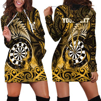 Personalised New Zealand Darts Hoodie Dress Maori Koru Dartboard Gold Flame LT05 - Polynesian Pride