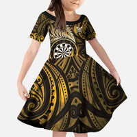 Personalised New Zealand Darts Kid Short Sleeve Dress Maori Koru Dartboard Gold Flame LT05 KID Gold - Polynesian Pride