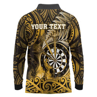 Personalised New Zealand Darts Long Sleeve Polo Shirt Maori Koru Dartboard Gold Flame LT05 - Polynesian Pride