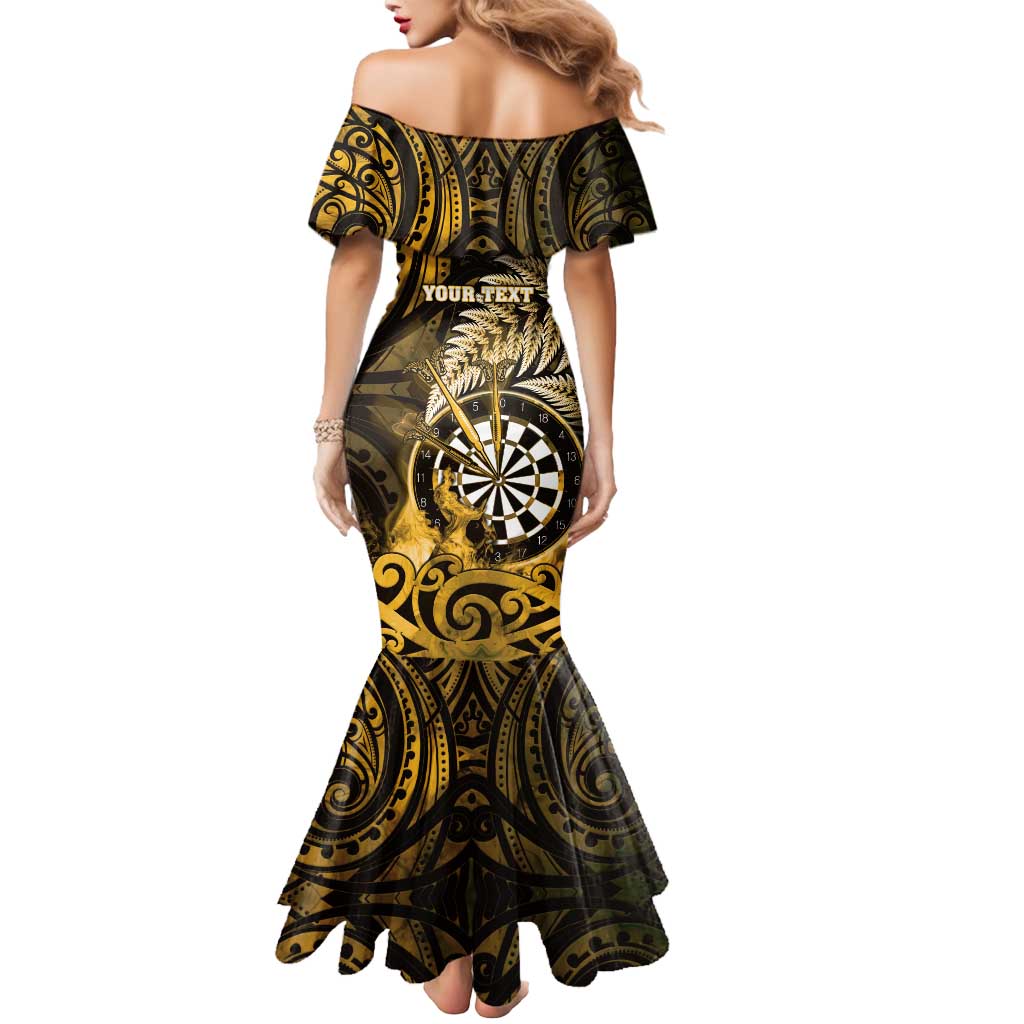 Personalised New Zealand Darts Mermaid Dress Maori Koru Dartboard Gold Flame LT05 - Polynesian Pride