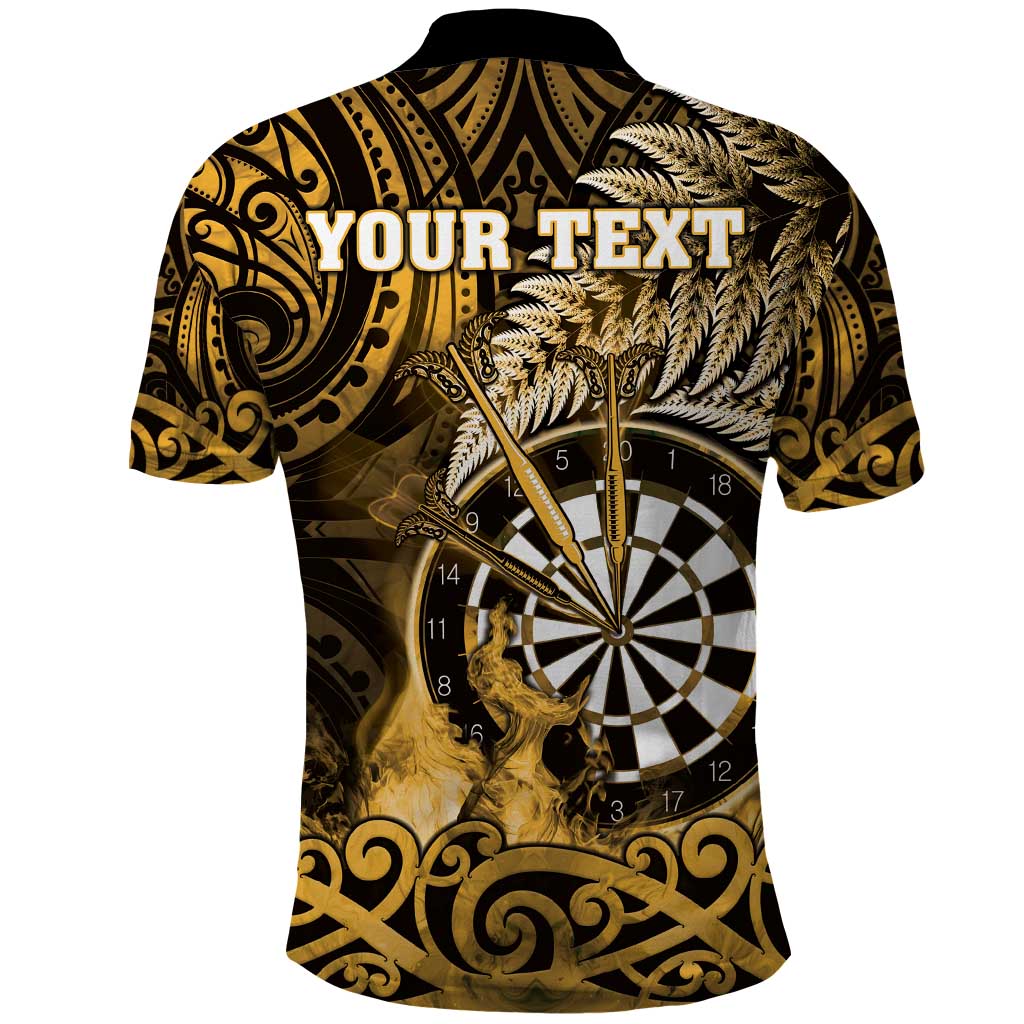 Personalised New Zealand Darts Polo Shirt Maori Koru Dartboard Gold Flame