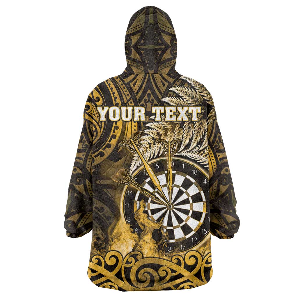 Personalised New Zealand Darts Wearable Blanket Hoodie Maori Koru Dartboard Gold Flame LT05 - Polynesian Pride