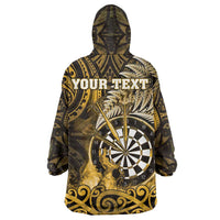 Personalised New Zealand Darts Wearable Blanket Hoodie Maori Koru Dartboard Gold Flame LT05 - Polynesian Pride