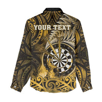 Personalised New Zealand Darts Women Casual Shirt Maori Koru Dartboard Gold Flame