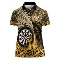 Personalised New Zealand Darts Women Polo Shirt Maori Koru Dartboard Gold Flame LT05 Female Gold - Polynesian Pride