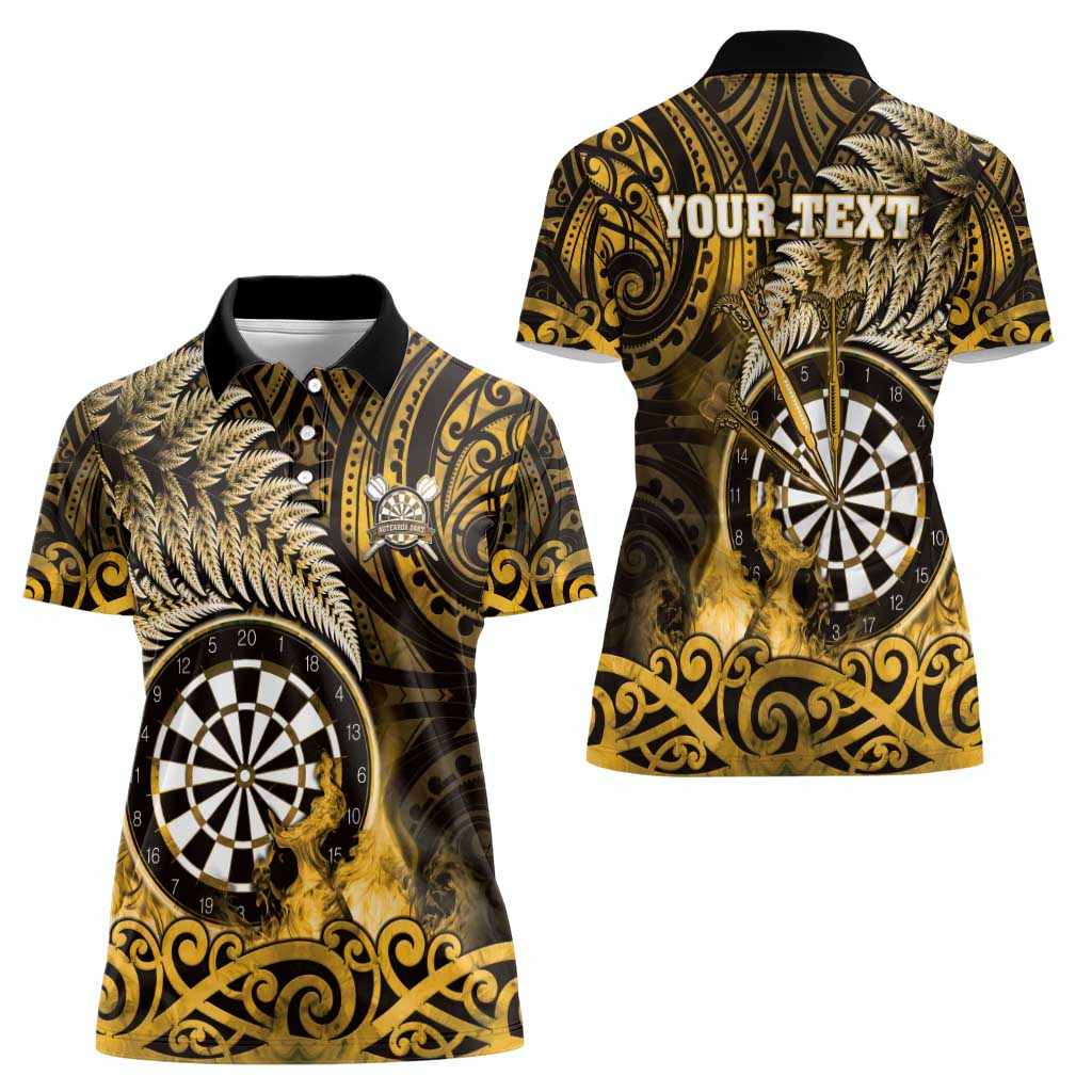 Personalised New Zealand Darts Women Polo Shirt Maori Koru Dartboard Gold Flame LT05 - Polynesian Pride