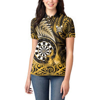 Personalised New Zealand Darts Women Polo Shirt Maori Koru Dartboard Gold Flame LT05 - Polynesian Pride