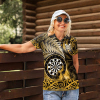 Personalised New Zealand Darts Women Polo Shirt Maori Koru Dartboard Gold Flame LT05 - Polynesian Pride