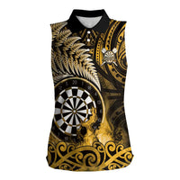 Personalised New Zealand Darts Women Sleeveless Polo Shirt Maori Koru Dartboard Gold Flame LT05 Female Gold - Polynesian Pride