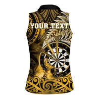 Personalised New Zealand Darts Women Sleeveless Polo Shirt Maori Koru Dartboard Gold Flame LT05 - Polynesian Pride