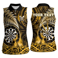 Personalised New Zealand Darts Women Sleeveless Polo Shirt Maori Koru Dartboard Gold Flame LT05 - Polynesian Pride