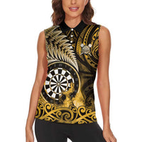 Personalised New Zealand Darts Women Sleeveless Polo Shirt Maori Koru Dartboard Gold Flame LT05 - Polynesian Pride