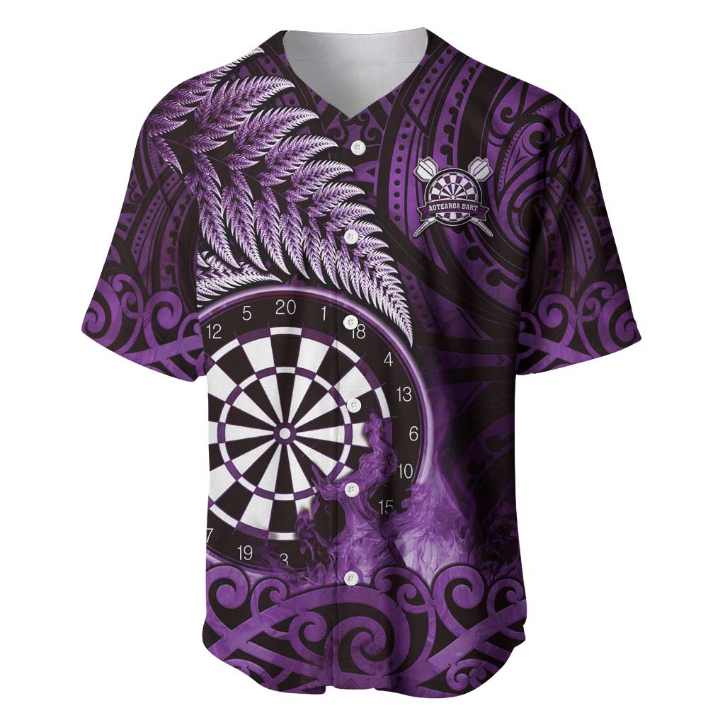 Personalised New Zealand Darts Baseball Jersey Maori Koru Dartboard Purple Flame LT05 Purple - Polynesian Pride