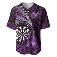 Personalised New Zealand Darts Baseball Jersey Maori Koru Dartboard Purple Flame LT05 Purple - Polynesian Pride