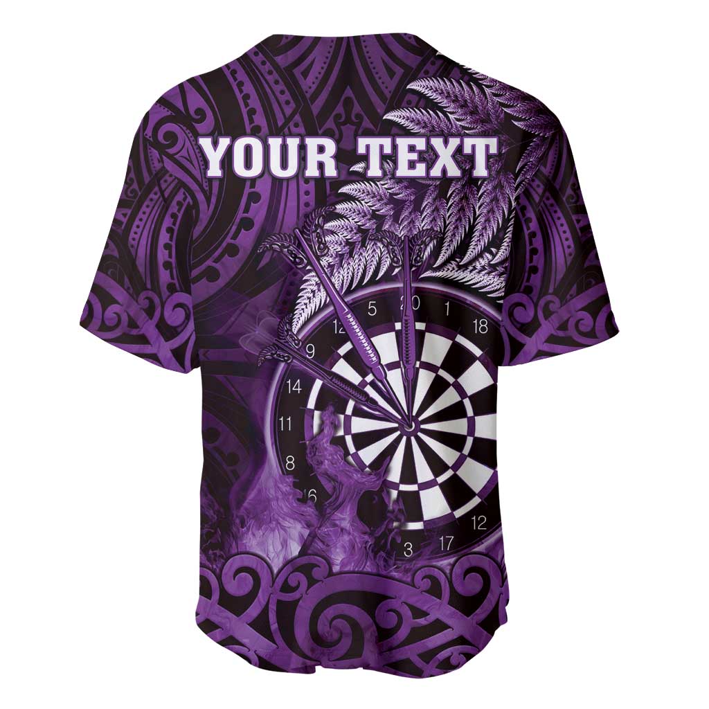 Personalised New Zealand Darts Baseball Jersey Maori Koru Dartboard Purple Flame LT05 - Polynesian Pride