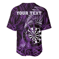 Personalised New Zealand Darts Baseball Jersey Maori Koru Dartboard Purple Flame LT05 - Polynesian Pride