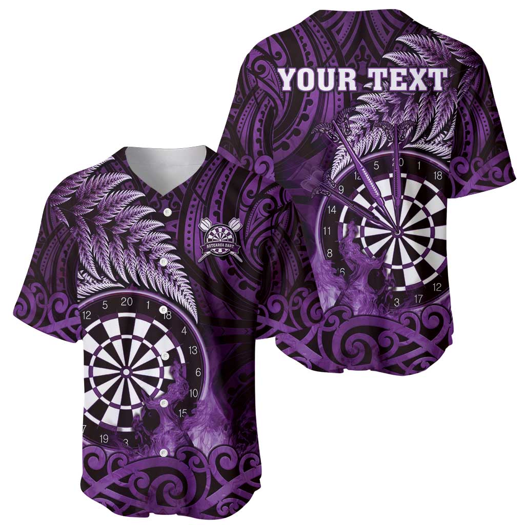 Personalised New Zealand Darts Baseball Jersey Maori Koru Dartboard Purple Flame LT05 - Polynesian Pride