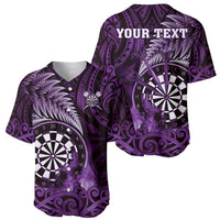 Personalised New Zealand Darts Baseball Jersey Maori Koru Dartboard Purple Flame LT05 - Polynesian Pride