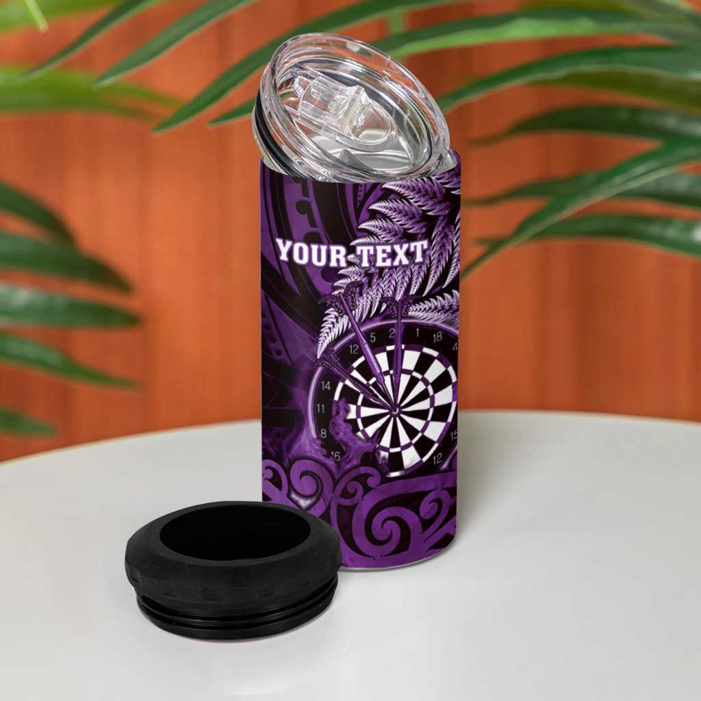 Personalised New Zealand Darts 4 in 1 Can Cooler Tumbler Maori Koru Dartboard Purple Flame LT05 - Polynesian Pride