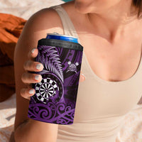 Personalised New Zealand Darts 4 in 1 Can Cooler Tumbler Maori Koru Dartboard Purple Flame LT05 - Polynesian Pride